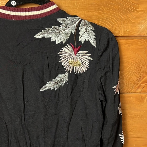 ELEVENSES Embroidered Solstice Floral Bomber Jacket size XS Anthropologie Black - Picture 9 of 13